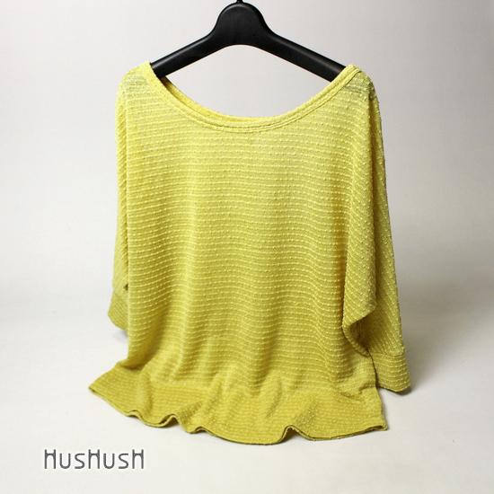 美品 (株) ワールド HusHusH ハッシュアッシュ 綺麗め ラメ 立体生地 春 夏 ドルマン サマーニット 2号 M 20B03拍卖