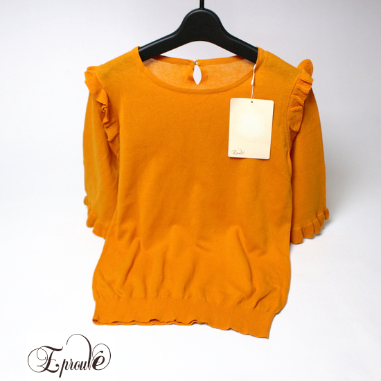 未使用 定価5900円 (株)ワールド エプローブ Eprouve 100%コットン 可愛いフリル ☆ ニット プルオーバー S拍卖