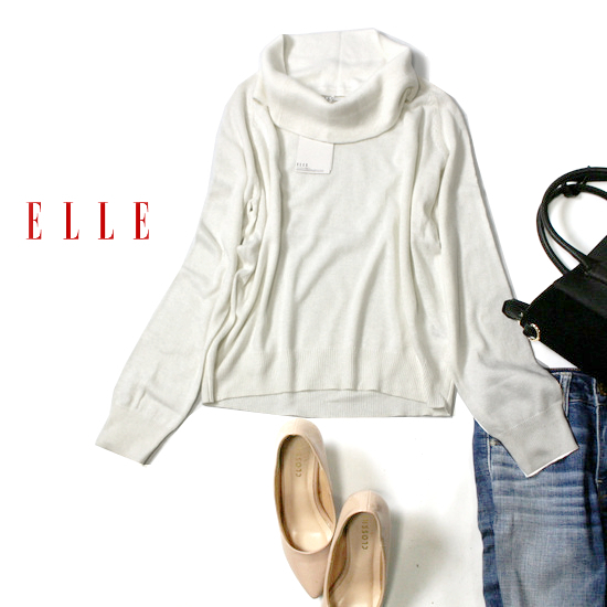 ☆☆ 未使用 イトキン(株) ELLE エル ☆☆ 上品綺麗め スヌード付き ウール混合 秋 冬 ニット プルオーバー 38号 M拍卖