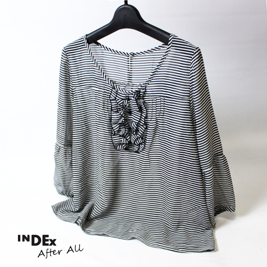 美品 株) ワールド After All アフターオール 可愛い フリル ボーダー柄 シフォン 春 夏 カットソー M 20A06拍卖