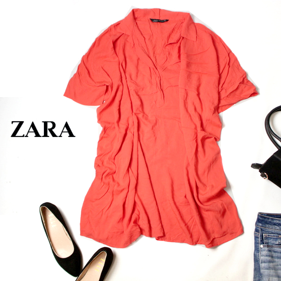 ☆☆ 美品 ザラ ウーマン ZARA WOMAN ☆☆ ゆったり可愛い オーバーサイズ 柔らか レーヨン チュニック M 春 夏 21A07拍卖