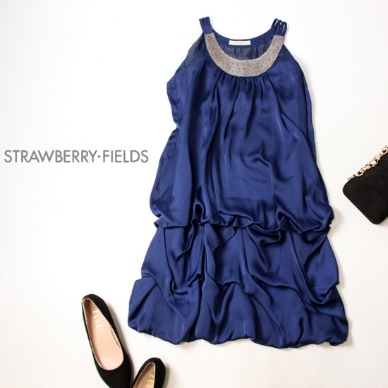 ☆☆ 美品 STRAWBERRY-FIELDS ストロベリーフィールズ ☆☆ 綺麗め ビーズ付き とろみ ワンピース F 春 夏 21B06拍卖