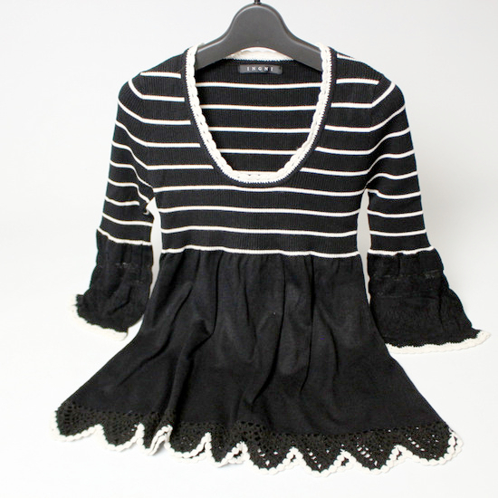 美品 INGNI イング 可愛い レース切り替え レーヨン リブ ニット プルオーバー M 19A05拍卖