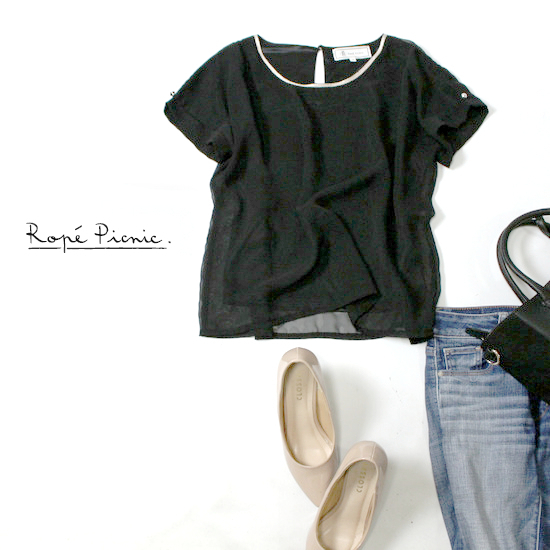 美品 Rope Picnic ロペピクニック 可愛い ラメライン 半袖 シフォン カットソー 38 20C08拍卖