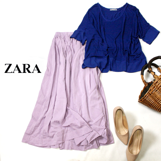 美品 ZARA ザラ ゆったり 可愛い ジョーゼット生地切替え レーヨン ストレッチ 夏 カットソー M 20B07拍卖