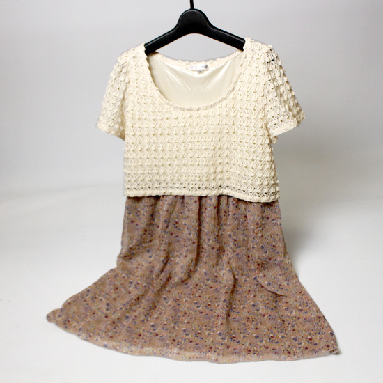 美品 イトキン(株) HERE'S TOWN 大人可愛い レース切り替え シフォン ドッキングワンピース 38 19E08拍卖