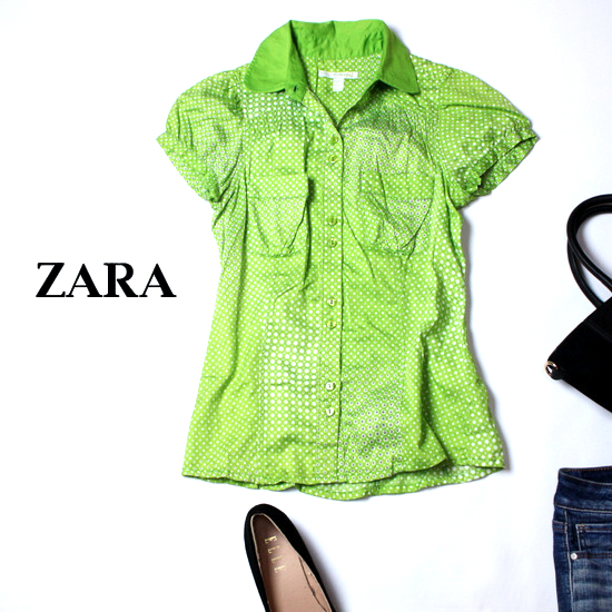 ☆☆ 美品 ザラ ZARA trf ☆☆ 可愛い花柄ドット コットン シャツ S 春 夏 21D07拍卖