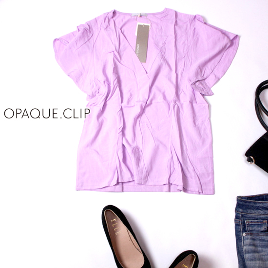 ☆☆ 未使用 OPAQUE.CLIP オぺークドットクリップ ☆☆ 可愛いフレアスリーブ ストレッチ切替え スキッパーカットソー 38号 M 春 夏 21A08拍卖