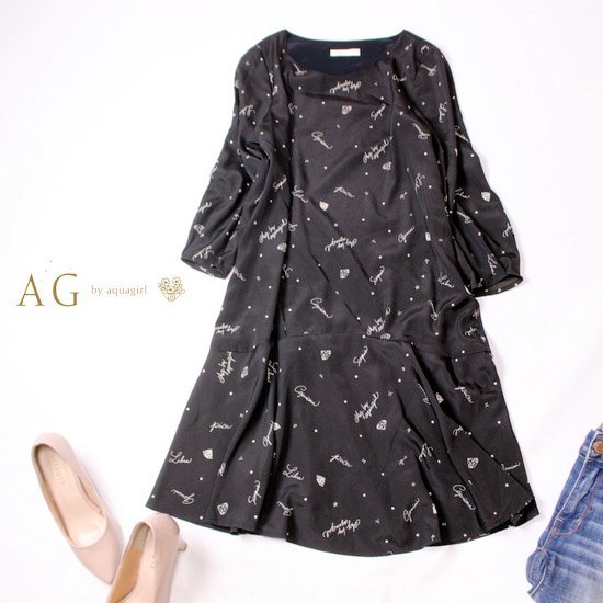 ☆☆ 美品 (株)ワールド AG by アクアガール ☆☆ 可愛いフレア とろみ ワンピース M 春 夏 22C03拍卖