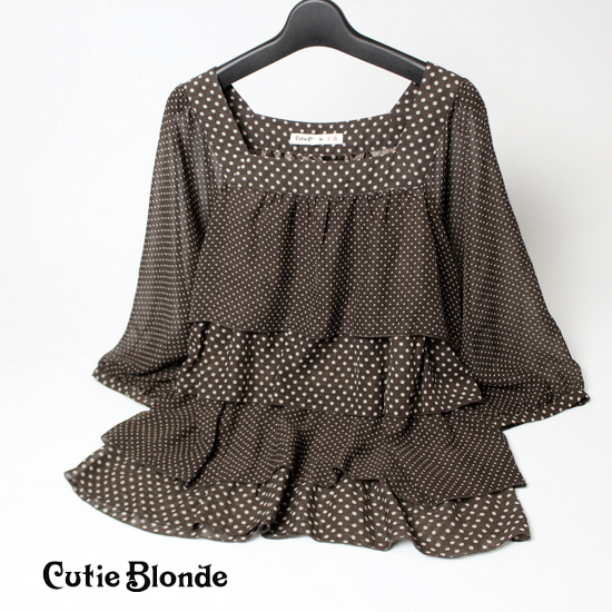 訳あり 美品 (株)ワールドCutie Blonde キューティブロンド 可愛い ドット柄 シフォン 段フリル カットソー M 19A04拍卖