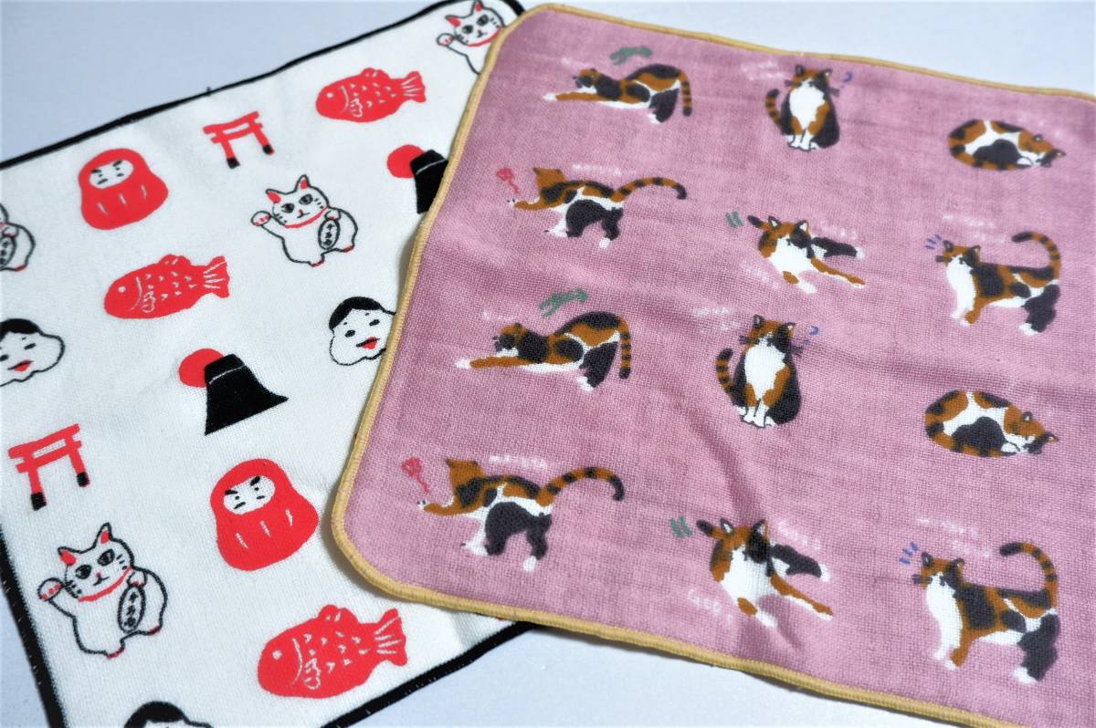 新品 みやけさん えんぎもの ミニガーゼハンカチ 2枚セット WASABI 猫 縁起物 ミニタオル拍卖