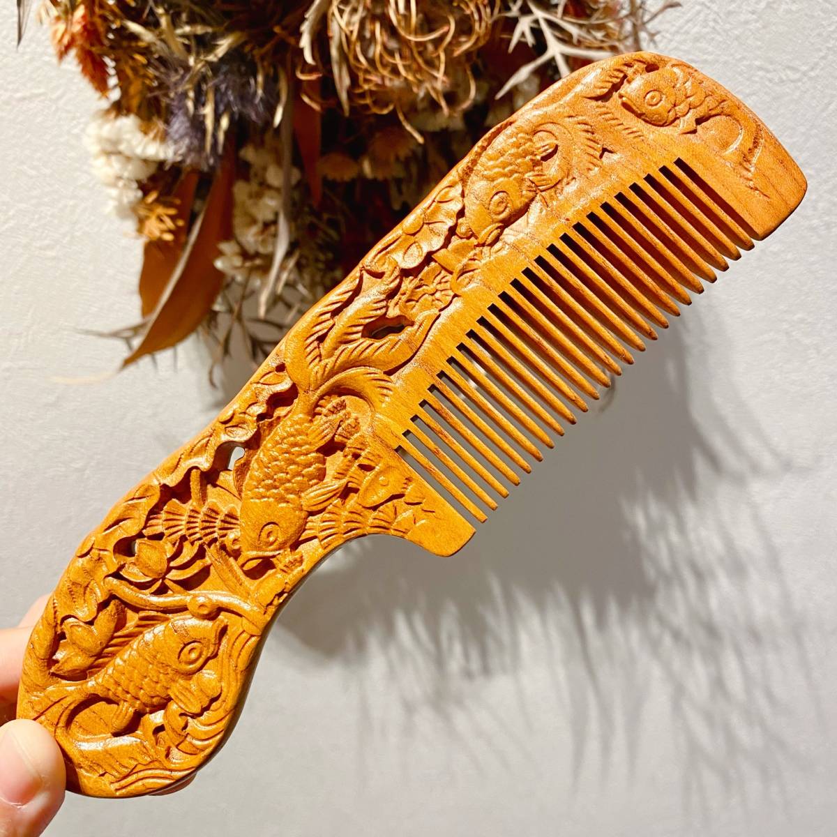 桃の木 彫刻 櫛 運気アップ 厄除け お守り プレゼント くし クシ ブラシ拍卖