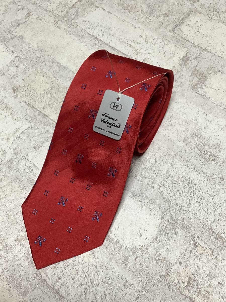 新品フランコヴァレンチノ 派手派手赤色 シルク100%ネクタイ お洒落柄 お買い得拍卖