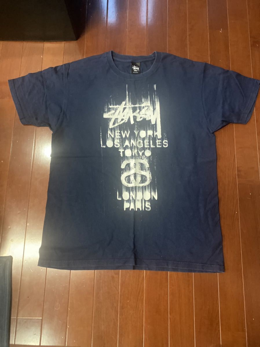 STUSSY モーションロゴTシャツ サイズL ステューシー オールドスケート 正規品 vintage オールドステューシー ネイビー 拍卖