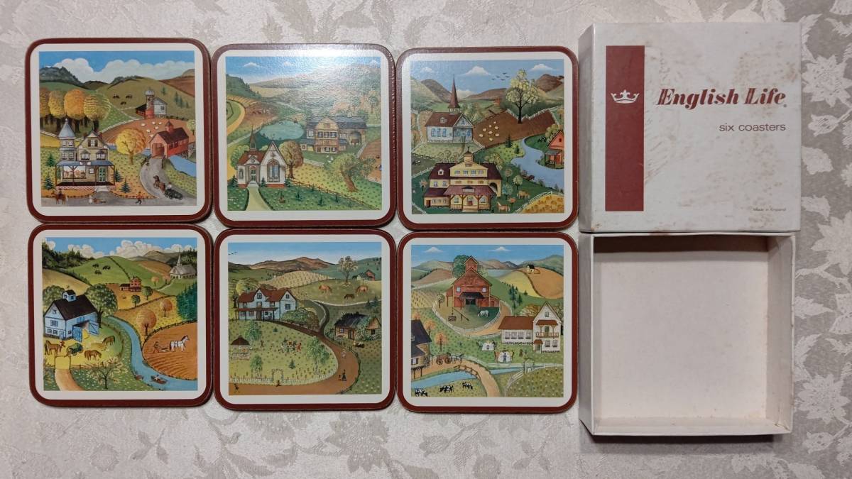 1 コースター(10.5×10.5㎝) 6枚セット 英国製 FOLK ARTモチーフ 箱無し拍卖