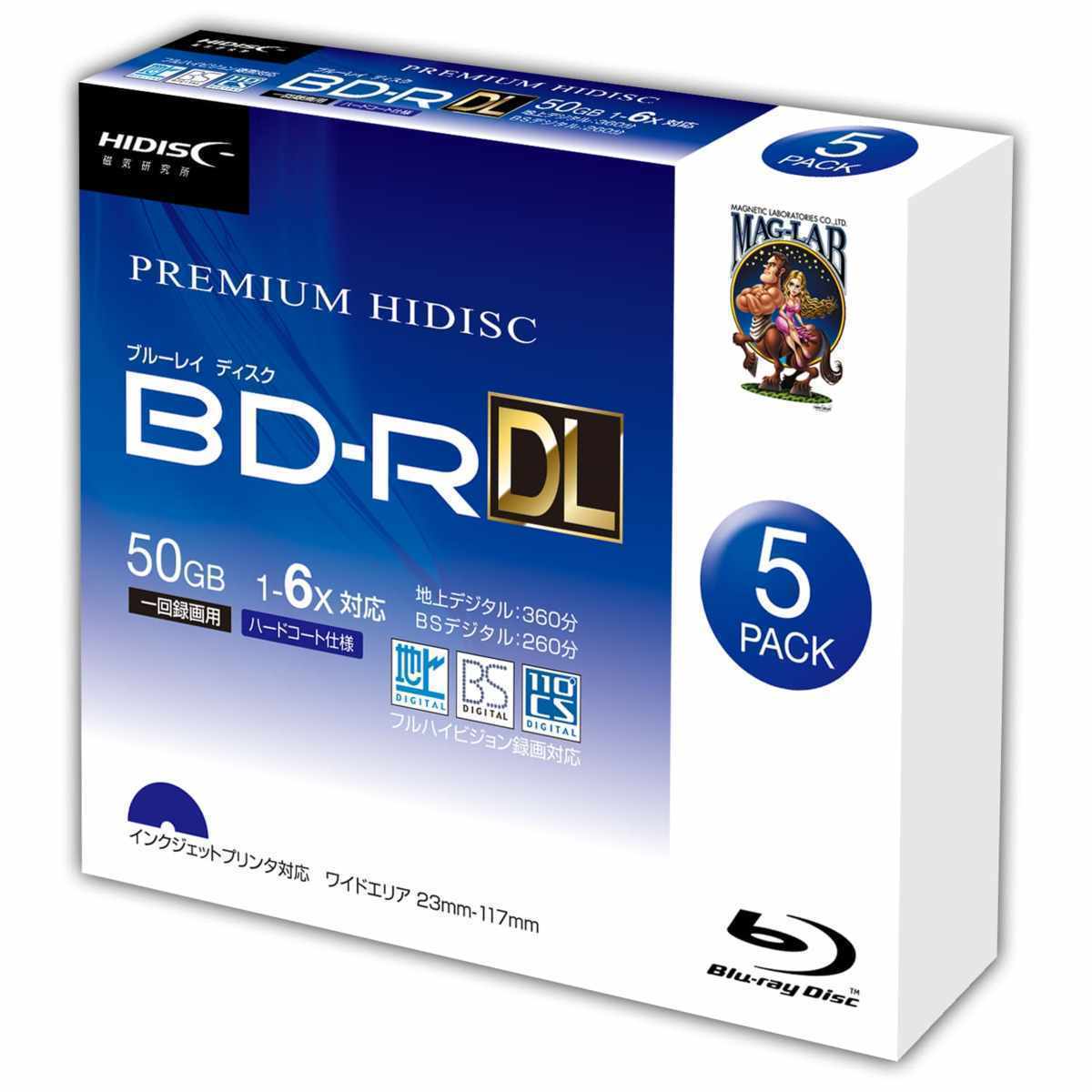 送料無料 BD-R DL 録画用 50GB 5枚入り スリムケース付き インクジェットプリンター対応 HIDISC HDVBR50RP5SC/1038x1個拍卖