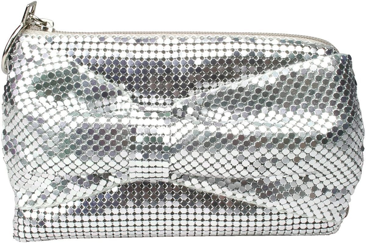 送料無料メール便 箱無し リボンポーチ 昭和レトロ メタルメッシュ 小物/タバコポーチ シルバー/9073x1本拍卖