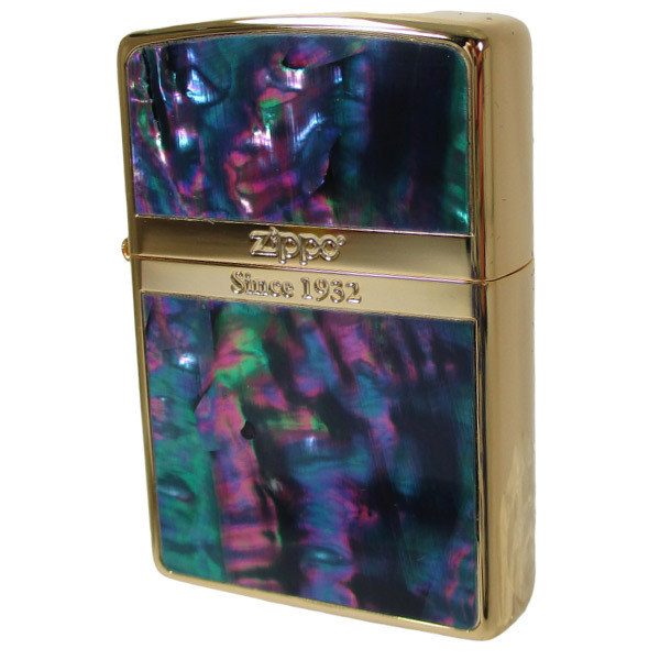 送料無料メール便 ジッポー #2G-LNSF 螺鈿(貝貼り)ラインシェルフィッシュ ゴールド仕上げ オイルライター拍卖