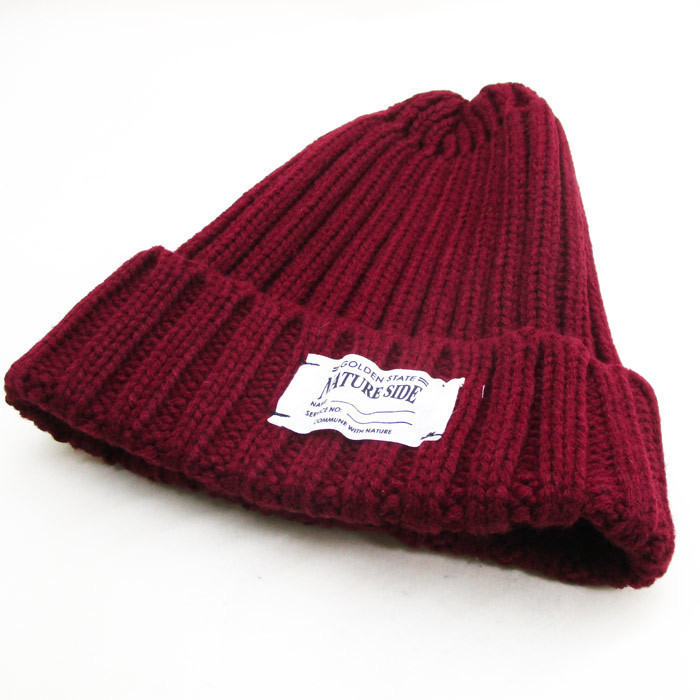 送料無料 リブニット ニット帽 キャップ 毛糸帽子 バーガンディ 4009拍卖