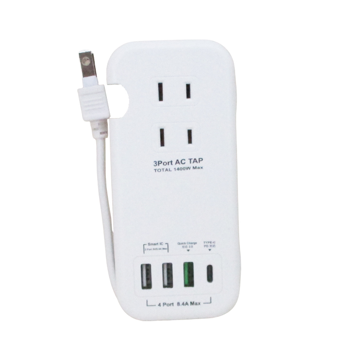 同梱可能 AC電源タップ&USB充電器 最大出力18W 合計8.4A QC3.0 PD対応 HIDISC HDUTC2U3PWH/2047拍卖