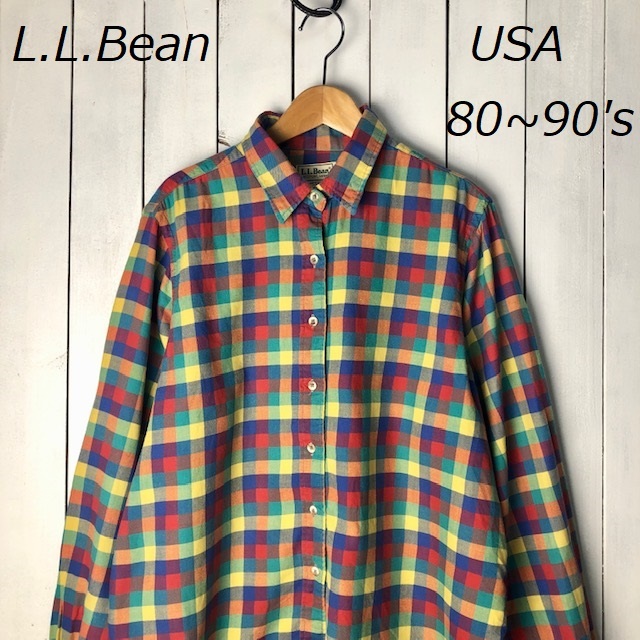 sh●296 USA古着 80s~90s USA製 L.L.Bean チェックコットンシャツ 20 オールド ヴィンテージ L.L.ビーン アメリカ古着 L~XL程度 長袖拍卖