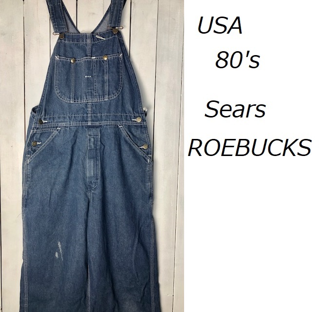 USA古着 80s Sears ROEBUCKS デニム オーバーオール M程度 シアーズ ローバックス オールド アメリカ古着 ヴィンテージ ●33拍卖