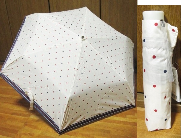 *送料無料*新品*Pinky Wolman*ドットボーダー*オフホワイト*3段折りたたみ傘*ピンキーウォルマンBLACK LABEL*拍卖