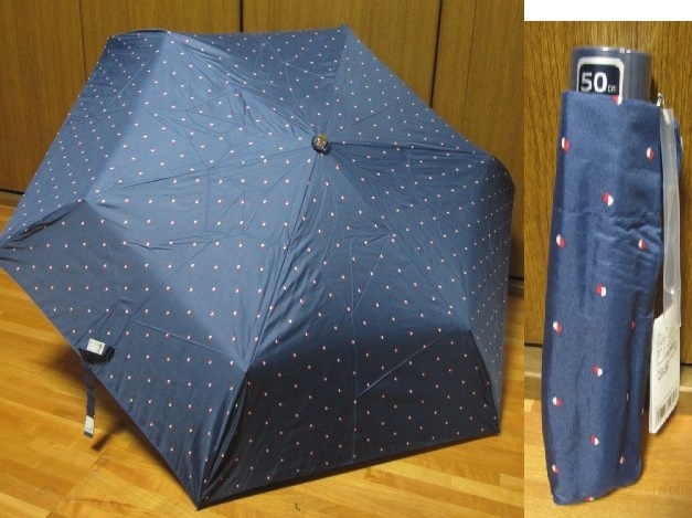 *送料無料*新品*Pinky Wolman*ハーフドット*ネイビー*3段折りたたみ傘*ピンキーウォルマンBLACK LABEL*拍卖