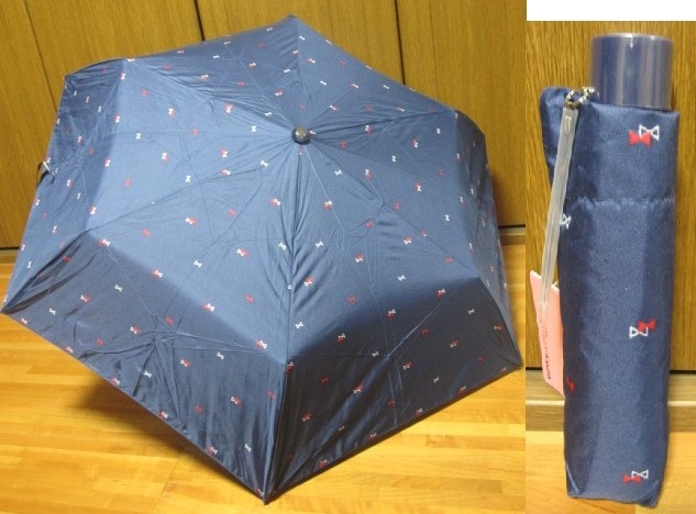 *送料無料*新品*Pinky Wolman*ミニリボン*ネイビー*3段折りたたみ傘*ピンキーウォルマンBLACK LABEL*拍卖