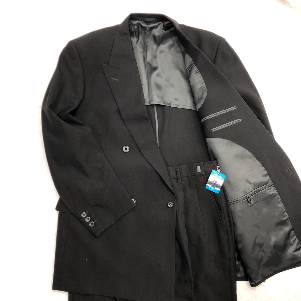【高級礼服★ウール99.5%】新品タグ付き 3つボタンブラックスーツ 漆黒フォーマル サイズA7 台場仕立て サイドベンツ★2タック拍卖