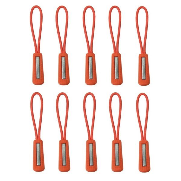 ジッパープル 反射材付き ジッパータブ ファスナー チャック 取り付け簡単 つかみやすい ノンスリップ プルコード 10本セット(オレンジ)拍卖