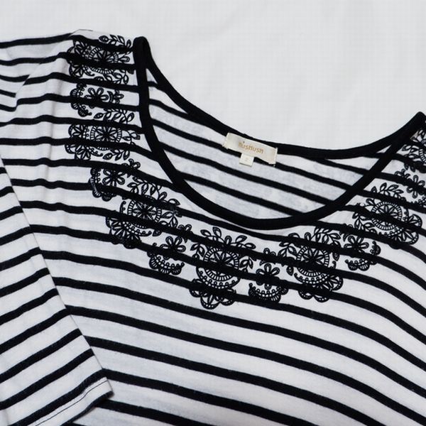 未着用 2(M) ハッシュアッシュ レーヨン混ボーダーTシャツ ワールド 黒拍卖