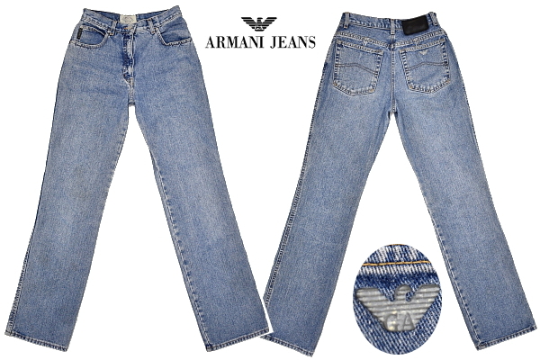 K-3229★ARMANI JEANS アルマーニジーンズ J5J12AZ ECO-BLEACH★正規品 イタリア製 ヴィンテージ加工デニム ストレートジーンズ W25 M相当拍卖