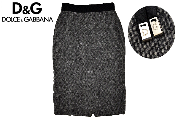 M-1214★美品★DOLCE&GABBANA ドルチェアンドガッバーナ★秋冬 カシミヤ100% 最高級黒タグ イタリア製 正規品 ロング タイト スカート 36拍卖