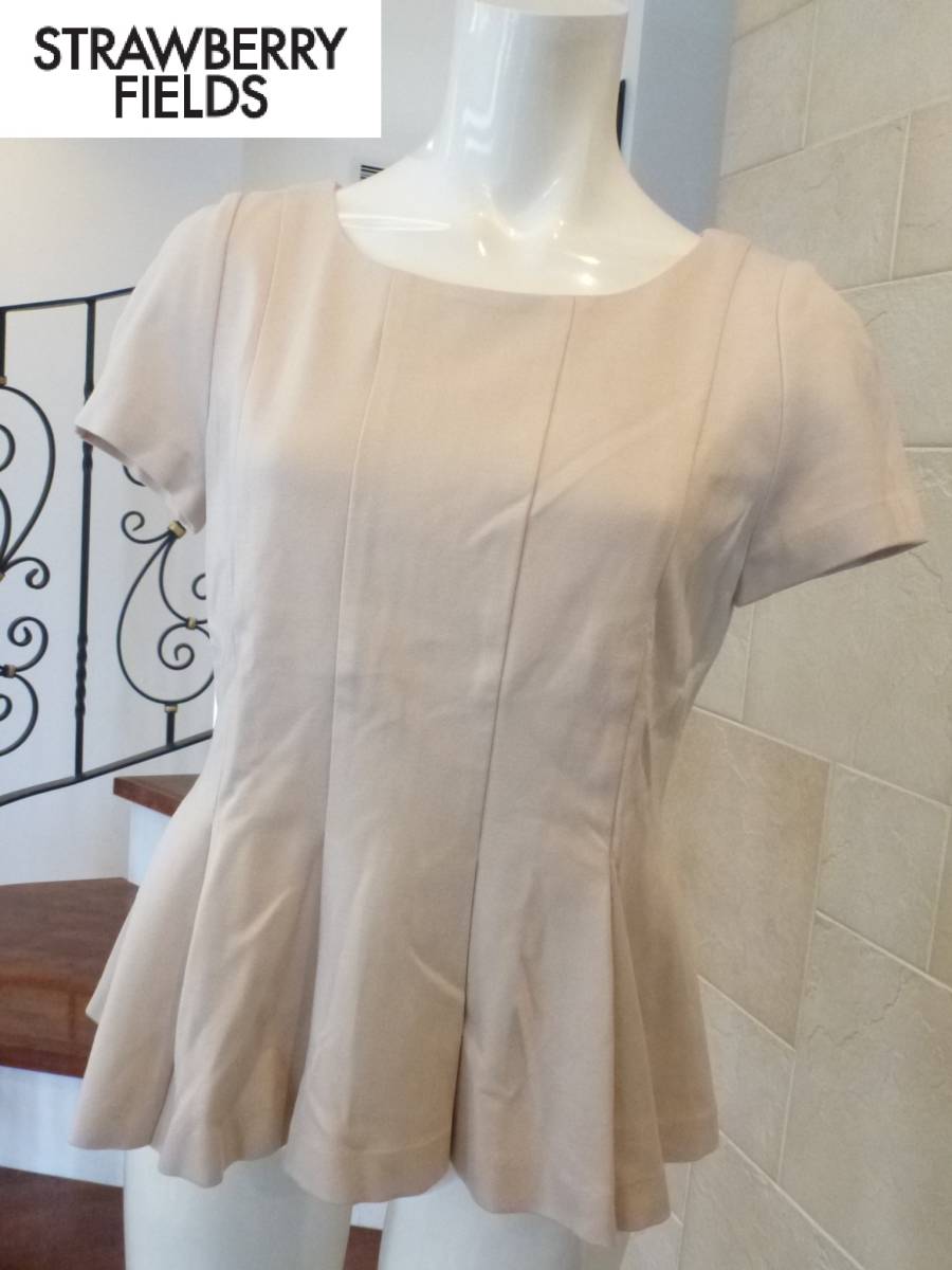 新品 STRAWBERRY-FIELDS ストロベリーフィールズ ★ベージュ ジャージー素材 ペプラム 半袖 2 M相当拍卖