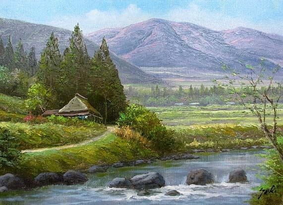 油彩画 洋画 (油絵額縁付きで納品対応可) M12号 「山村清流1」 関 健造拍卖