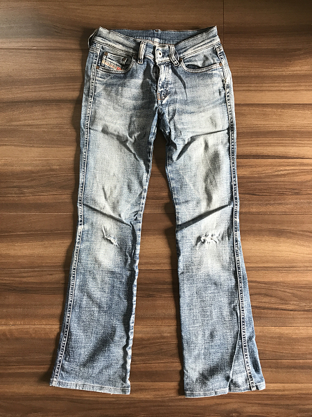 古着 DIESEL ディーゼル industry インダストリー ブーツカット ストレッチ ローライズ ジーンズ デニム イタリア製 サイズ26 ダメージ有拍卖