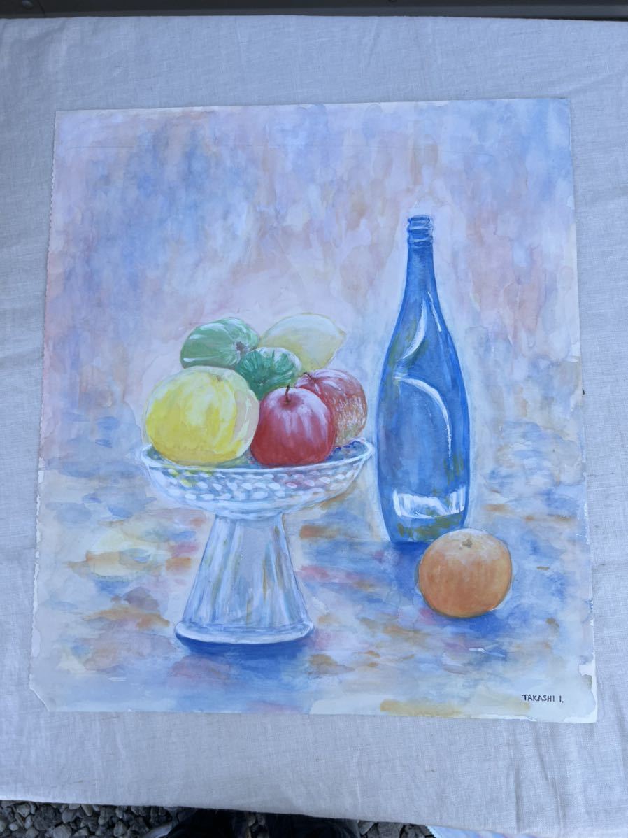 ◆水彩画 果物 岩井巍 2002年4月◆A-2553 サイズ縦54センチ横47.5センチ拍卖