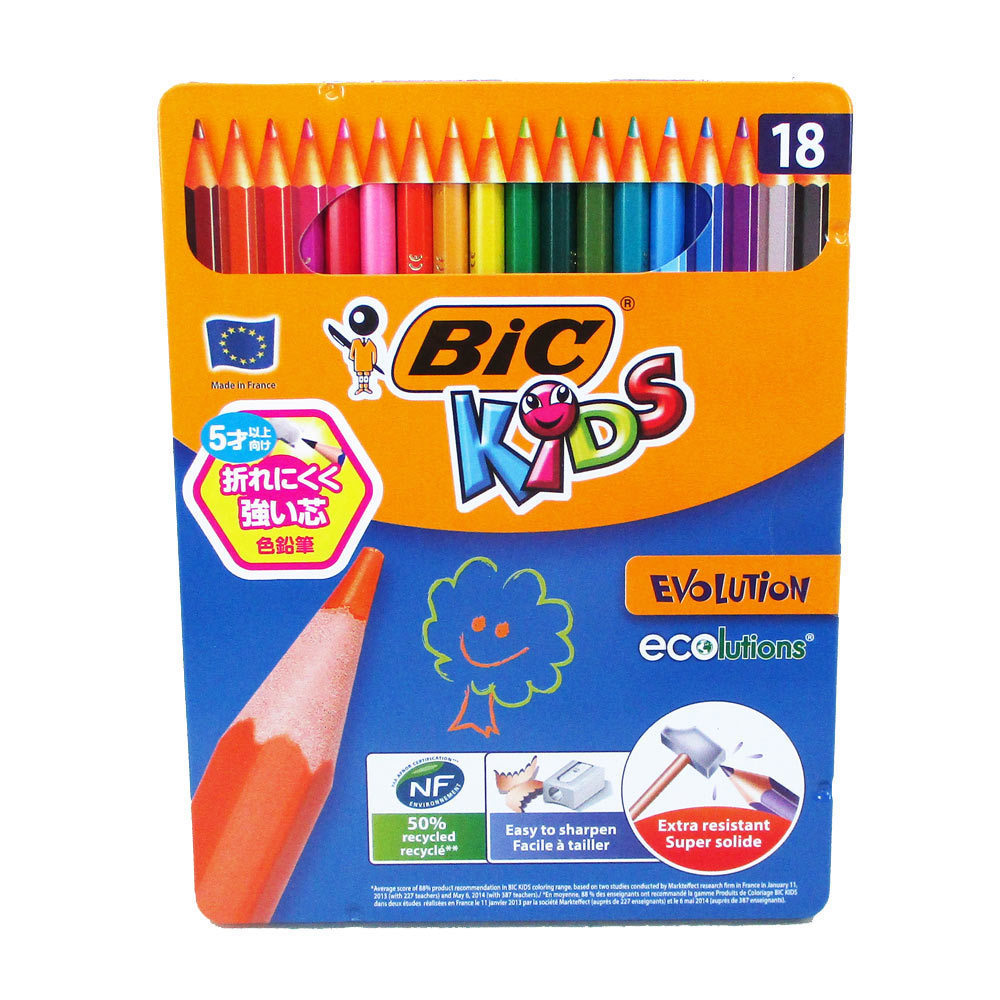送料無料 色鉛筆 18色 缶入り Bicジャパン キッズ BKEVOM18E/0987x3個セット/卸拍卖