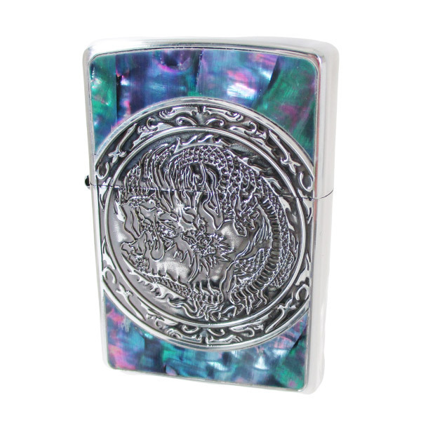 送料無料メール便 ジッポー #2SV-DRSF 螺鈿(貝貼り)Dragon Shellfish ドラゴンシェル 銀メッキイブシ仕上げ オイルライター拍卖