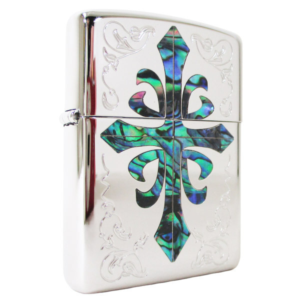 送料無料 ジッポー #162KB-CRSP クロス アーマー 貝貼り 鏡面仕上げ 両面加工拍卖