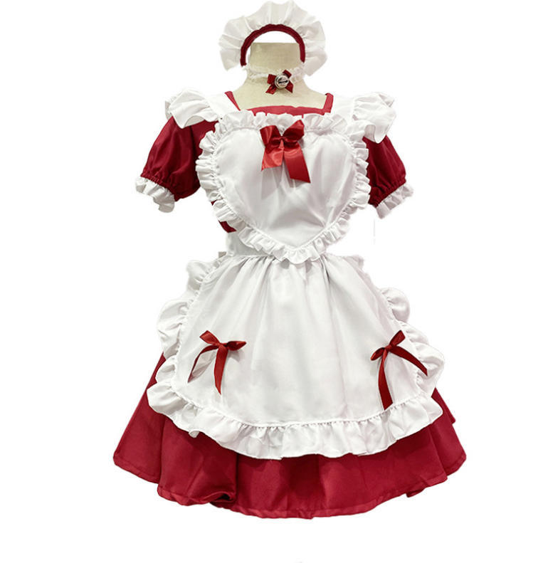 【M-4】ワンピース メイド 服 ロリータ 学園祭 ハロウィン お祭り イベント パニエ コスプレ衣装 赤拍卖