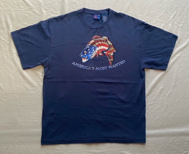 90s~ USA製 ビンテージ ブラックバス  Tシャツ L 星条旗 バス 釣り フィッシング拍卖