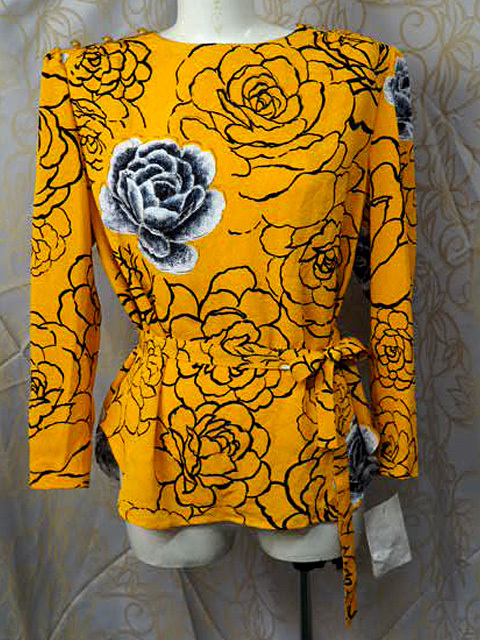 新品未使用 No1 貴子コレックション イエロー バラ柄 フリーサイズ・220329拍卖