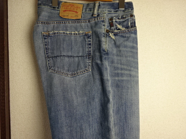 USED美品☆Abercrombie&Fitch☆ヴィンテージ風ダメージ加工☆BOOTデニムPANT☆W36♪拍卖