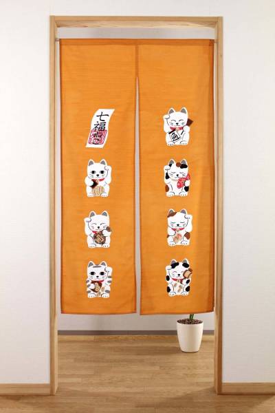 新品 暖簾 のれん 日本製 縁起のれん 七福ねこ 招き猫の柄拍卖