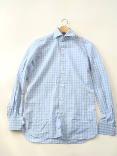 E.Formicola イタリア製長袖シャツ size37 エンリコフォルミコラ みずいろ拍卖