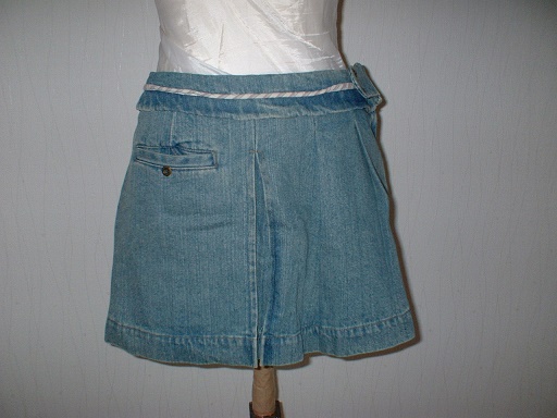 A⑤ 即買☆ダメージデニムボックスプリーツスカートウォッシュ加工サイズ2ウエストデザインパイピングデニスカ拍卖