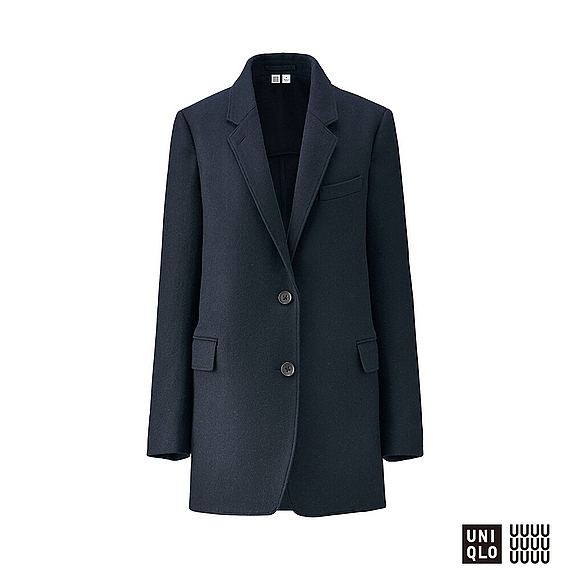 【新品・M・ネイビー】初期 ユニクロ×ルメール ユニクロユー Uniqlo U ウールブレンドジャケット+E マスキュリンに決まるロング丈JK拍卖