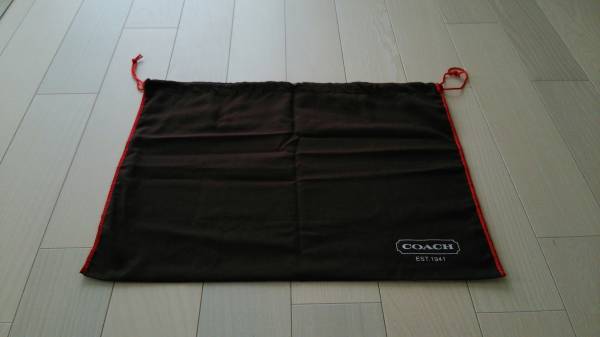コーチ COACH☆専用袋 巾着 ブラウン×赤ステッチ拍卖